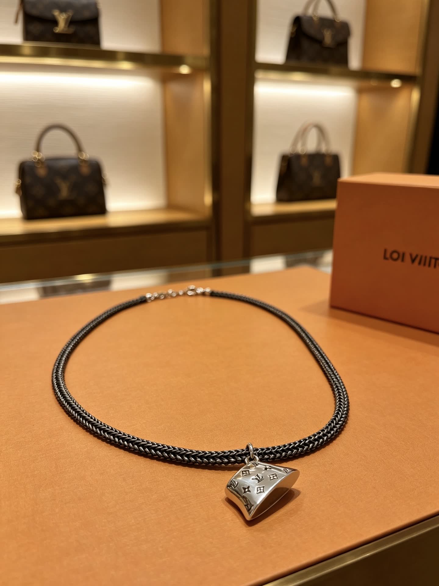 Louis Vuitton Silver Chain Necklace with Bell Pendant